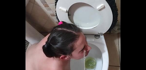  Toilet licking slut takes piss in the face and sucks cock | face slapping  and spitting